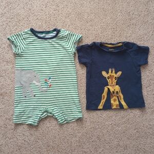 Baby Boden Stripes Elephant Onesie And Giraffe Shirt Size 12-18 Months